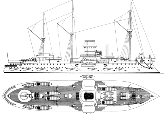 Боевой корабль NMF Redoutable 1881 [Battleship] - чертежи, габариты, рисунки